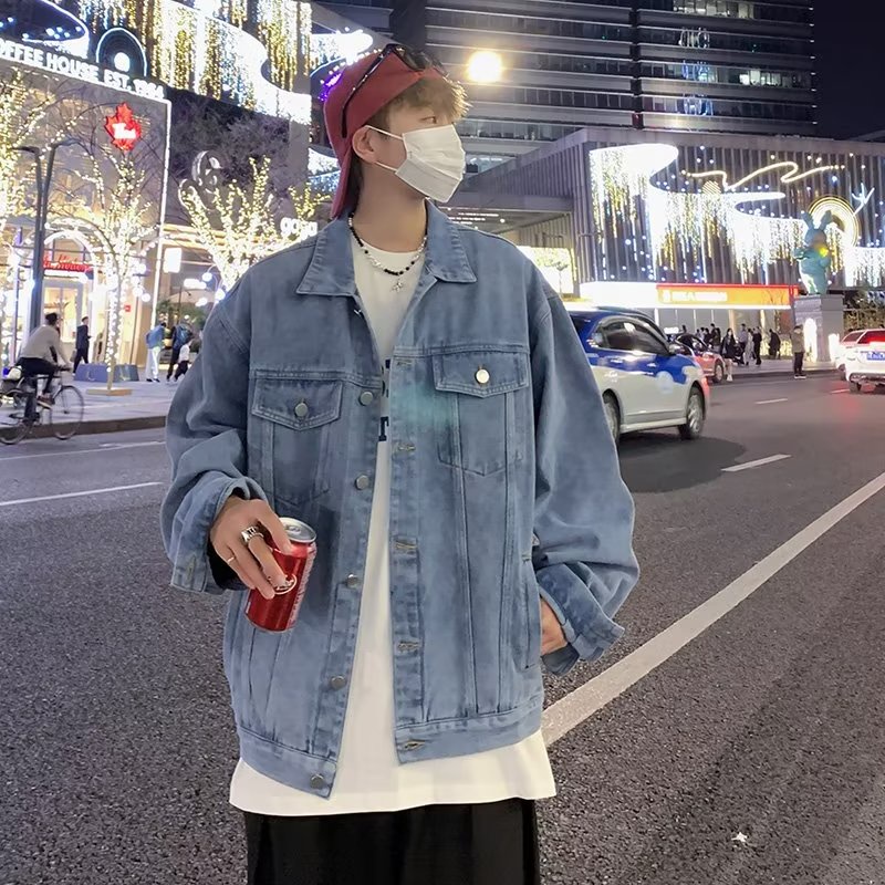 Áo Khoác Denim Dáng Rộng Phong Cách Retro Nhật Bản Thời Trang Xuân Thu Cho Nam Giới
