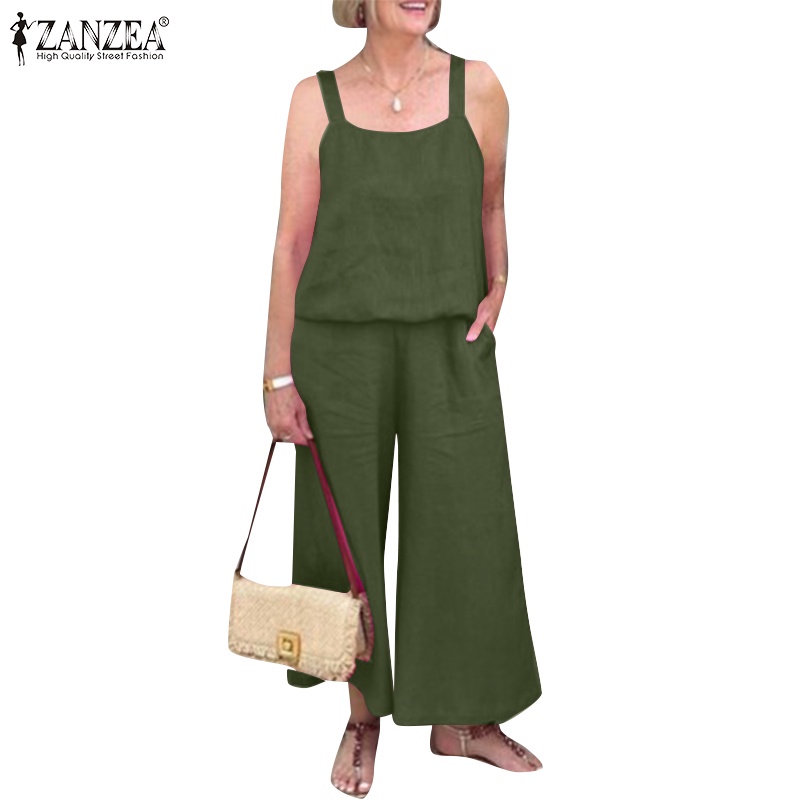 Zanzea Bộ Áo Dây Không Tay + Quần Dài Lưng Thun Phong Cách Vintage Thời Trang Cho Nữ