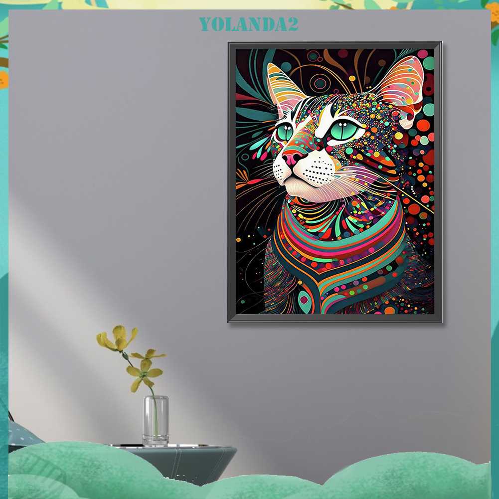 Tranh Đính Đá Kim Cương Toàn Bộ 5D DIY Hình Vẽ Mèo Trang Trí Nhà Cửa