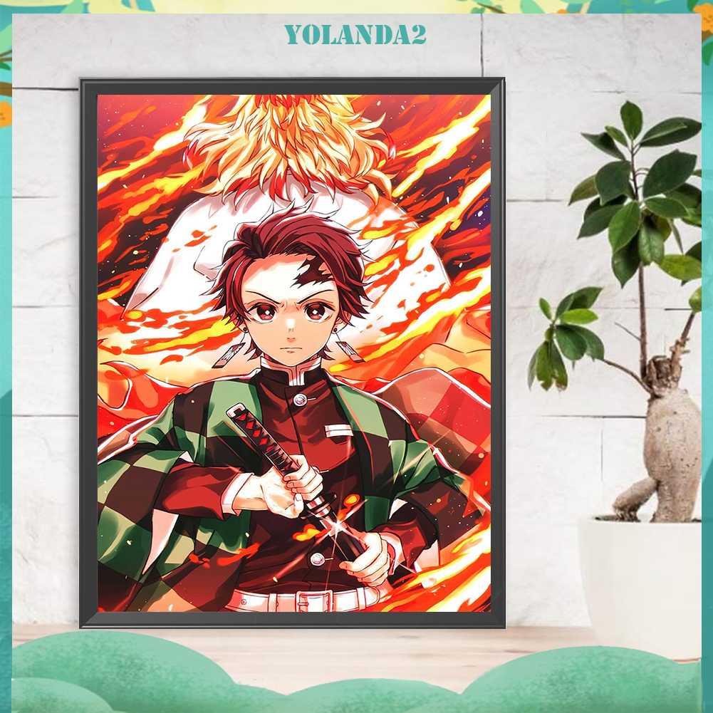 Bộ Tranh Đính Đá 5D Họa Tiết Demon Slayer Độc Đáo DIY Dùng Trang Trí Nhà Cửa