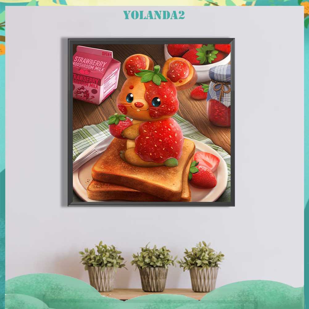 Tranh Đính Đá Kim Cương Toàn Bộ 5D DIY Hình Vẽ Thỏ Dâu Tây