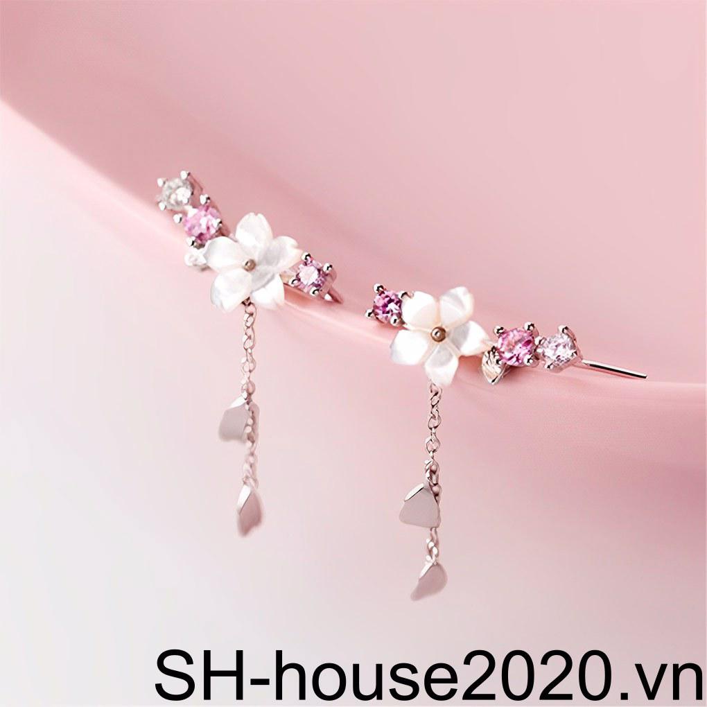 1 Đôi Bông Tai Dáng Dài Hình Hoa Bằng Kim Loại Đính Đá Pha Lê Thời Trang Cho Nữ