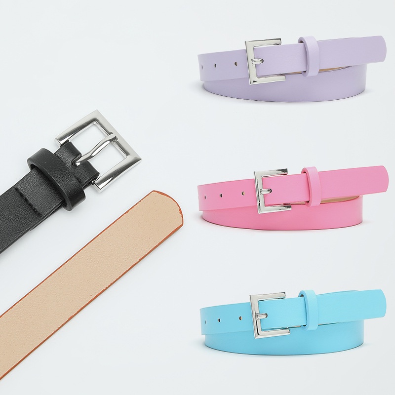 Thắt Lưng Màu Trơn Khóa Bạc Đơn Giản Thời Trang Cho Nữ