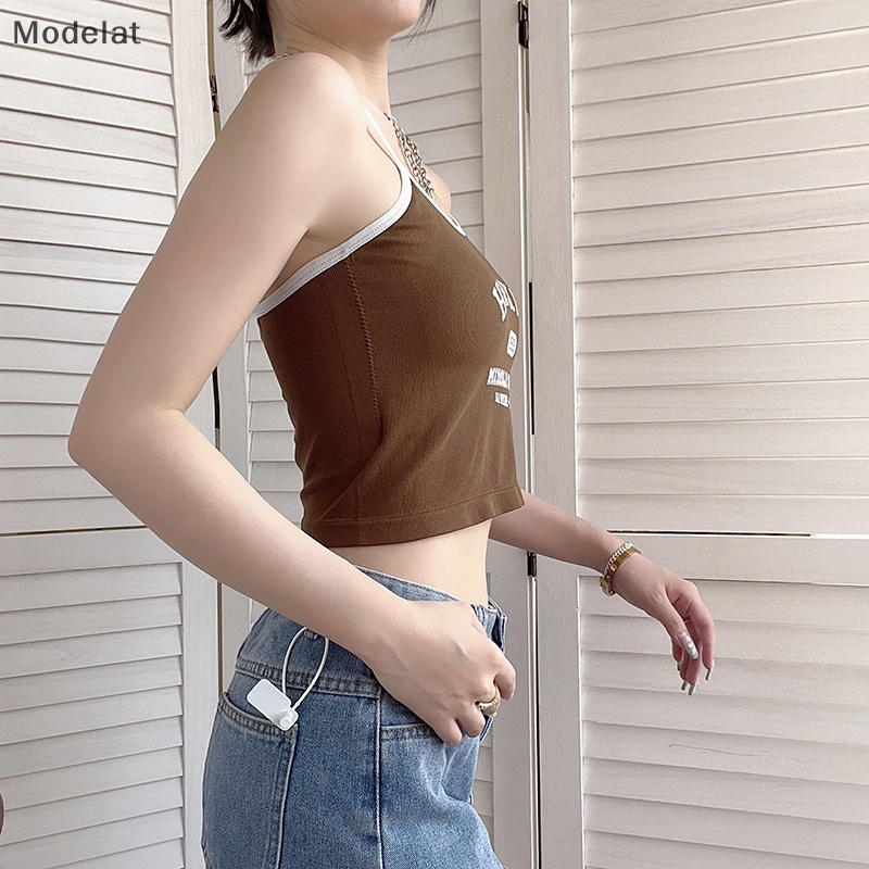 Áo Hai Dây Mỏng Sát Nách In Chữ Kiểu Retro Mỹ Thời Trang Mùa Hè Cho Bạn Gái