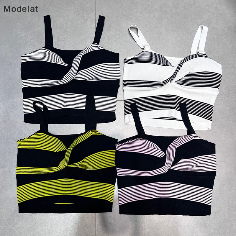 Mfc Áo Dệt Kim Không Tay Dáng Ôm Họa Tiết Kẻ Sọc Màu Tương Phản Thời Trang Quyến Rũ Cho Nữ