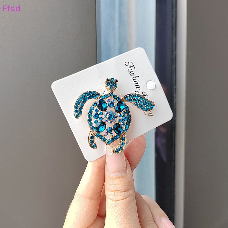 {Ffsd} Ghim Cài Áo Khoác Hình Rùa Biển Đính Đá Pha Lê Xanh Dương Bằng Kim Loại Vintage Làm Quà Tặng Cho Nữ