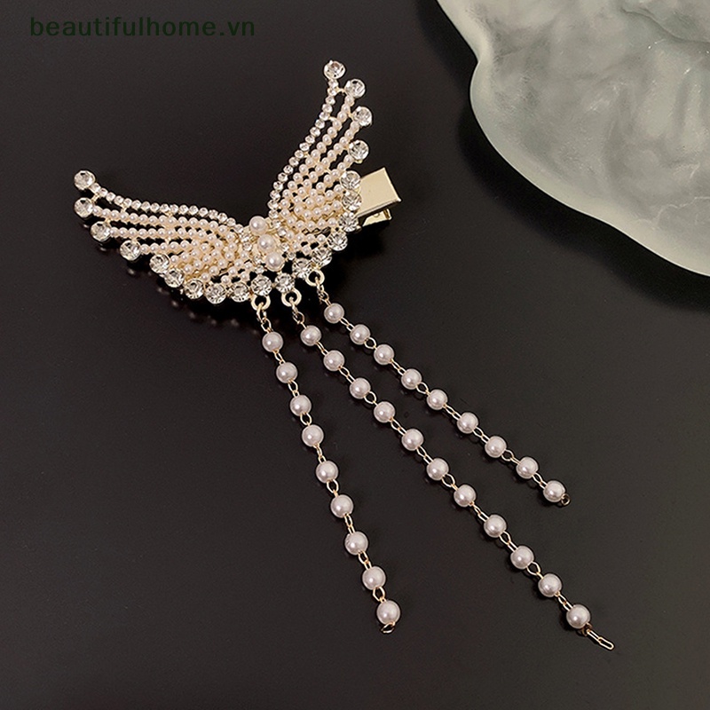 Kẹp Tóc Hình Cánh Thiên Thần Đính Đá &amp; Ngọc Trai Giả 1 Cái Cho Nữ