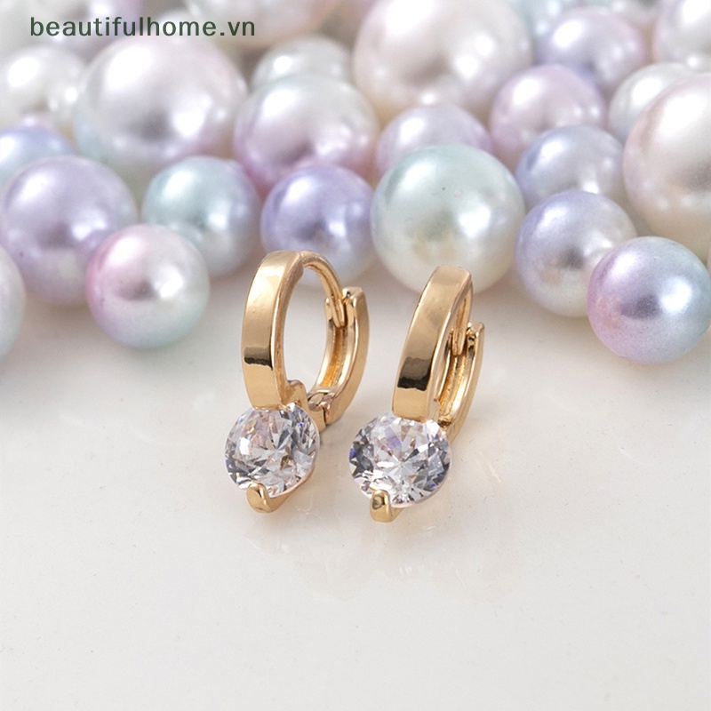 1 Đôi Bông Tai Tròn Nhỏ Đính Đá Zircon Đơn Giản Thời Trang Hàn Quốc Dành Cho Nữ