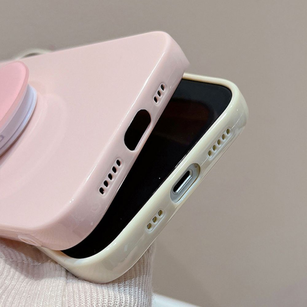 Ốp Điện Thoại TPU Mềm Siêu Mỏng Màu Trơn Kèm Giá Đỡ Tròn Cho IPhone 11 14 13 12 Pro Max
