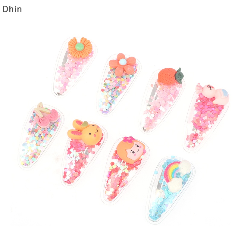 [Dhin] Set 5 Kẹp Tóc Mái Hiên Hình Động Vật / Trái Cây / Cát Lún Lấp Lánh Dễ Thương Cho