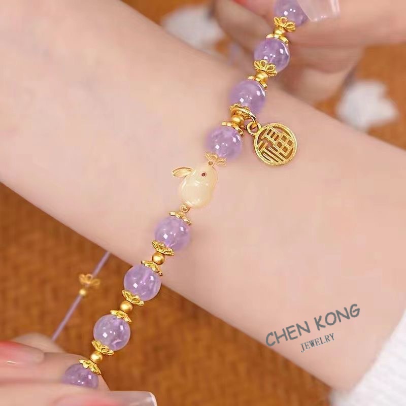 Vòng Tay Handmade Đính Mặt Thỏ Dễ Thương Phong Cách Trung Hoa