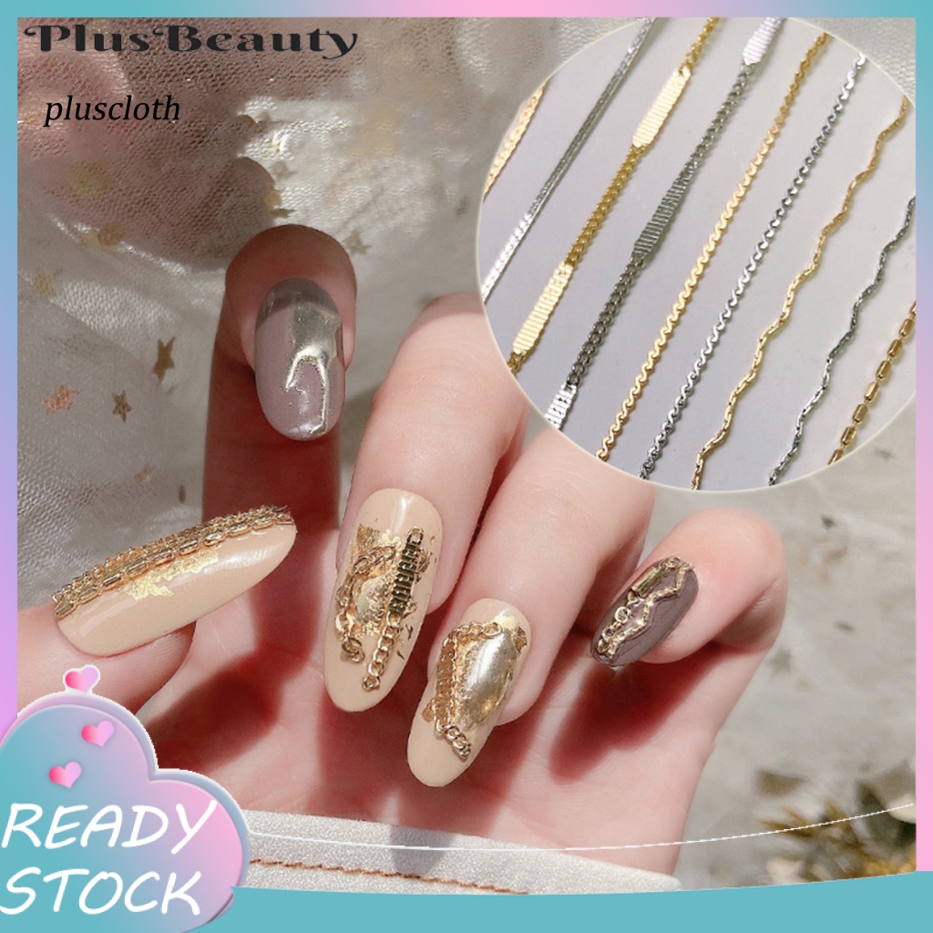 &lt; Plusclothing &gt; Chuỗi Dây Xích Ba Chiều Ánh Sáng Màu Vàng / Bạc Tự Trang Trí Móng Tay Nghệ Thuật Không Rơi Cho Salon