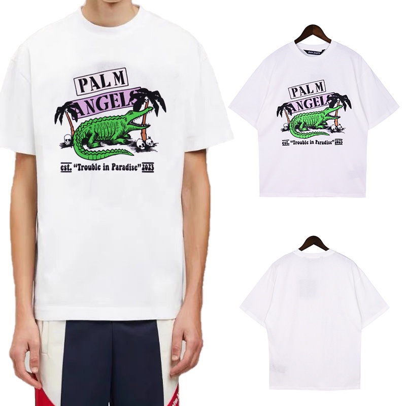 Áo Thun Cotton Cổ Tròn Tay Ngắn In Hình Cá Sấu PalmAngels Thời Trang Mùa Hè Cho Nam Và Nữ