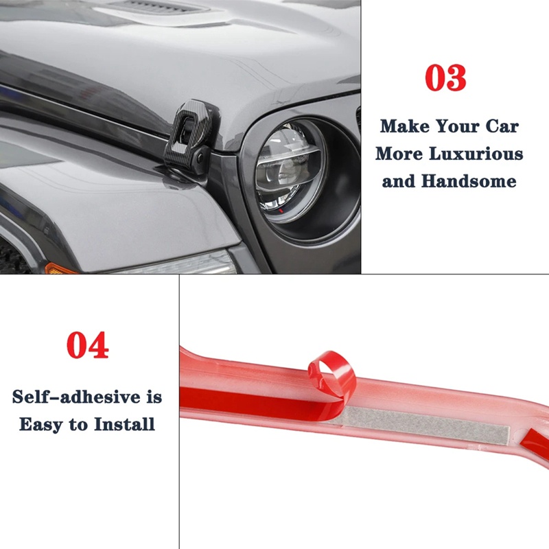 Bộ 2 Viền Sợi Carbon Nhựa ABS Trang Trí Chốt Khóa Mui Xe Jeep Wrangler JL JLU Gladiator JT 2018-2023