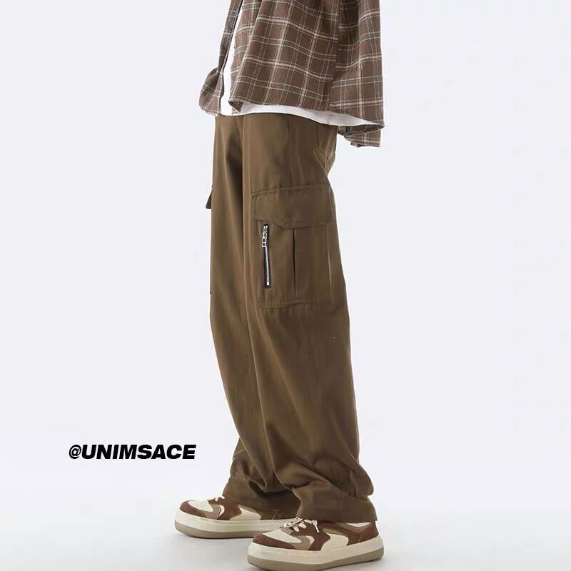 Quần Dài Ống Rộng Phối Khóa Kéo Thời Trang Đường Phố Nhật Bản Cho Nam