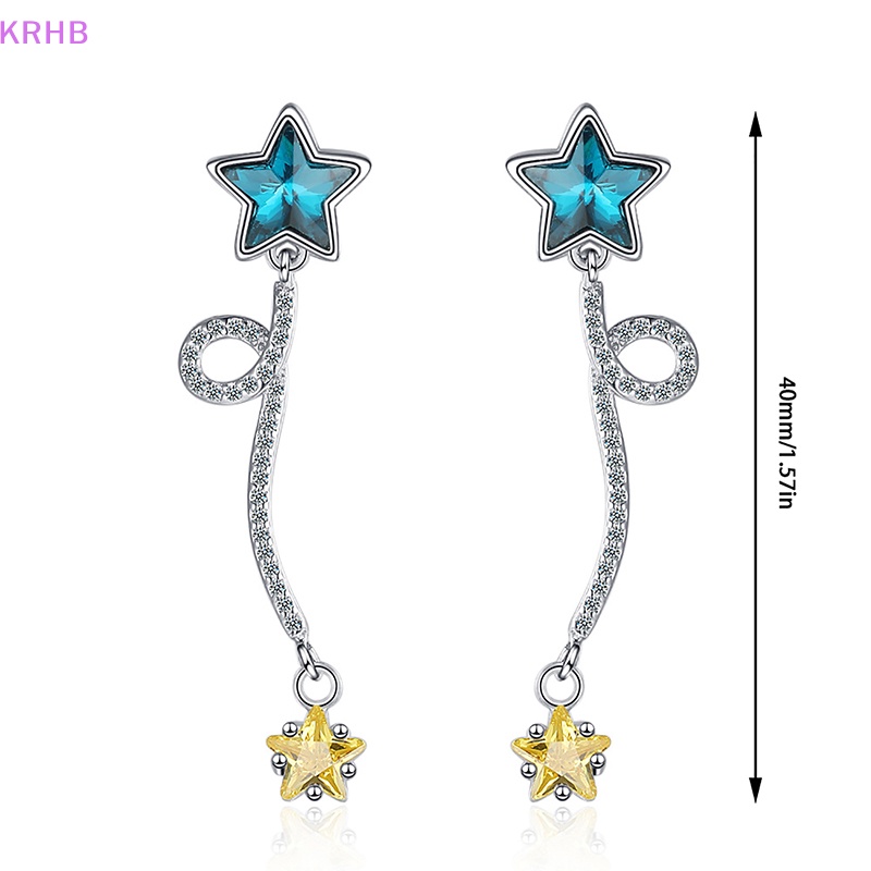 1 Đôi Bông Tai Hình Ngôi Sao Nhỏ Đính Đá Zircon Màu Xanh Dương Dễ Thương Dành Cho Nữ Mới