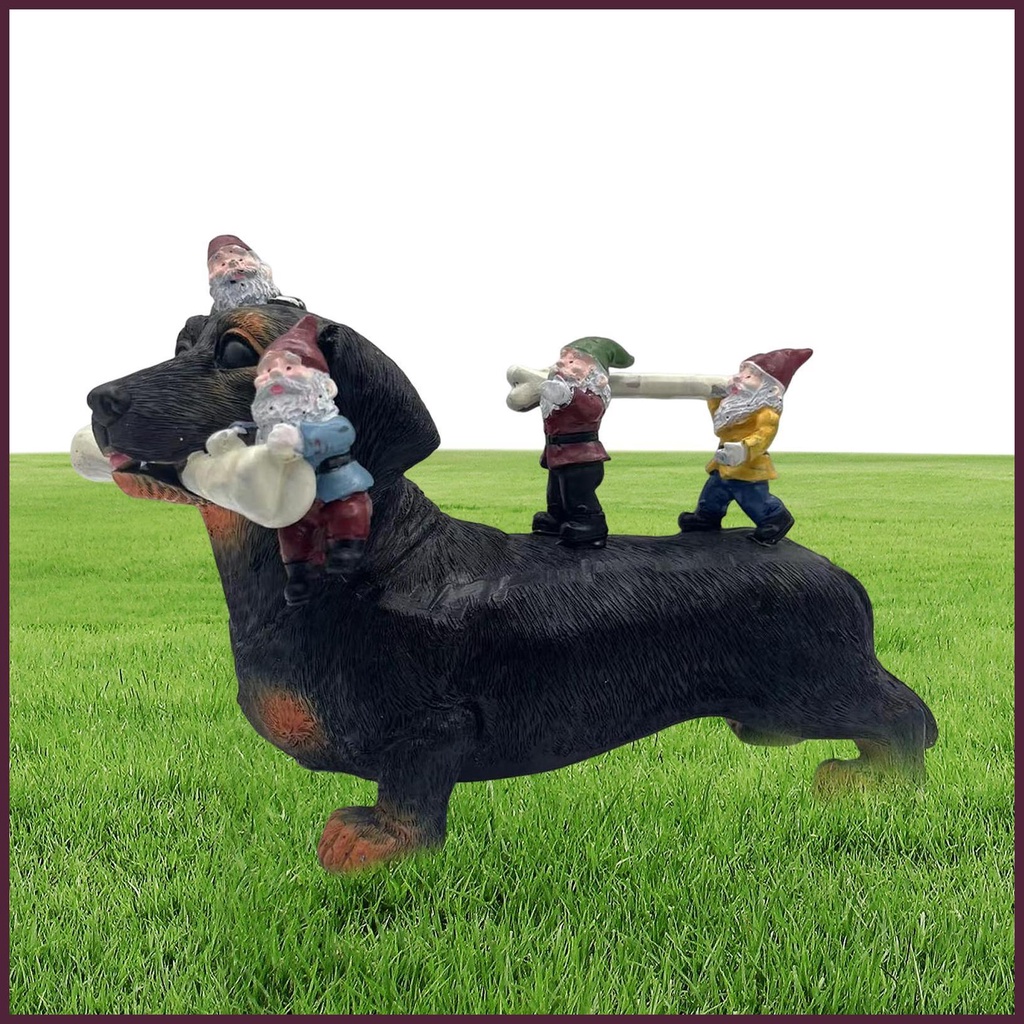Gnome Tượng Resin Trang Trí Sân Vườn Hình Chú Chó Ăn Xương Nghệ Thuật Dachshund Gemvn