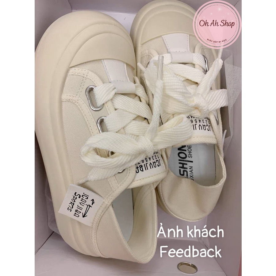 🍓  Giày Nữ Đi Học Giày Bánh Mì Đạp Gót Màu Kem Dây To Phong Cách Hàn Quốc  Ohahshop