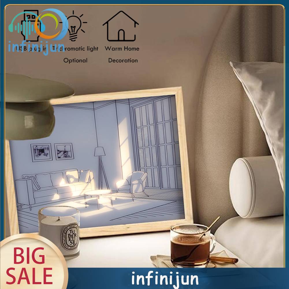 Khung Gỗ Gắn Đèn LED Để Bàn Trang Trí Nội Thất