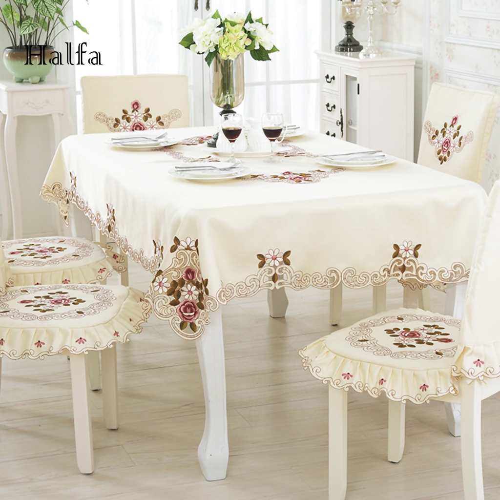 / Hf / Khăn Trải Bàn Bằng Polyester Họa Tiết Thêu Hoa Đẹp Mắt