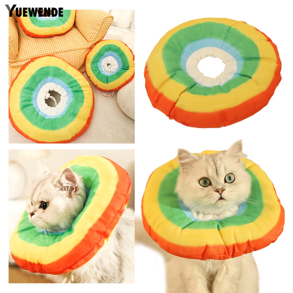 Vòng Cổ Dây Rút Chống Cắn Chống Thú Cưng Mềm Mại Họa Tiết Sọc Cầu Vồng Có Thể Điều Chỉnh Được YQ.E