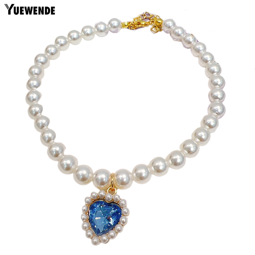Vòng Cổ YQ.E Đính Pha Lê Giả Ngọc Trai Hình Trái Tim Có Thể Điều Chỉnh Cho Thú Cưng
