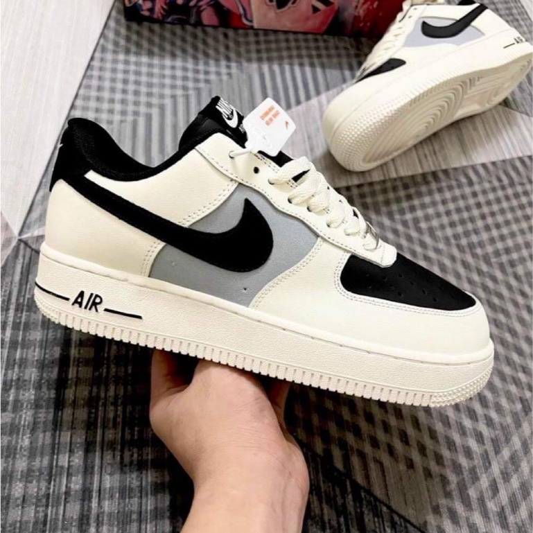 Giày sneaker af1 vệt đen cream black full box, giày thể thao nam nữ màu be tích đen full size 36-43 cao cấp