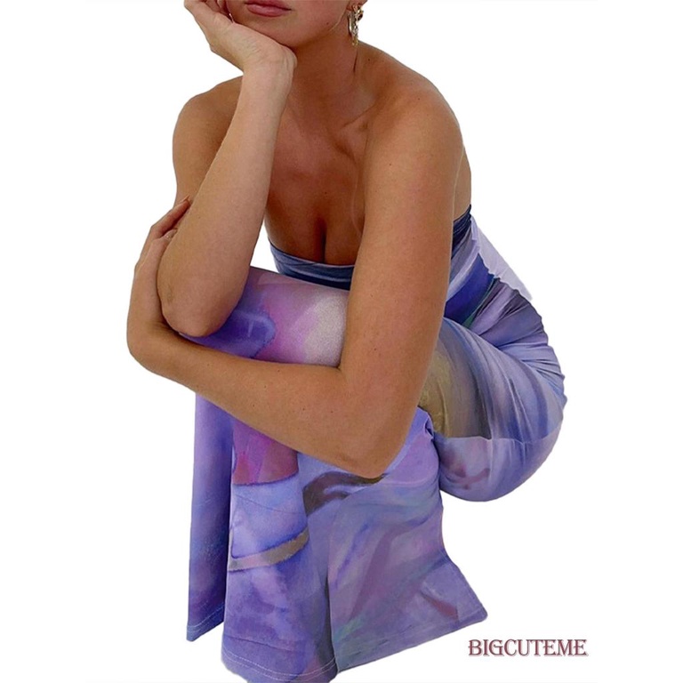 Đầm Sát Nách Ống Dài Màu Tím In Họa Tiết Thời Trang Mùa Hè Cho Nữ