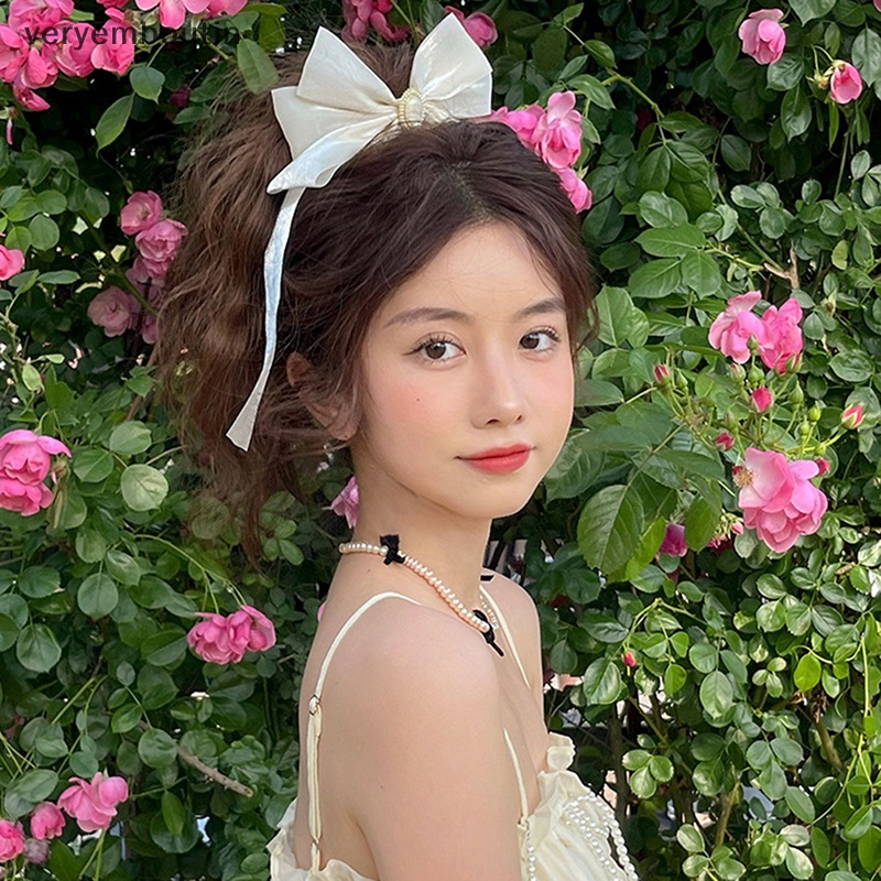 Kẹp Tóc Nơ Ruy Băng Màu Trơn Kiểu Vintage Thanh Lịch Cho Nữ