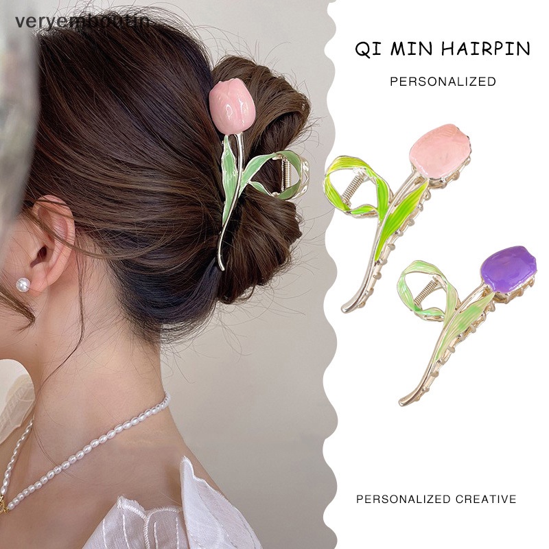 Kẹp Tóc Hoa Tulip / Cá Mập / Đuôi Ngựa Vintage Ngọt Ngào Hợp Thời Trang Cho Nữ n