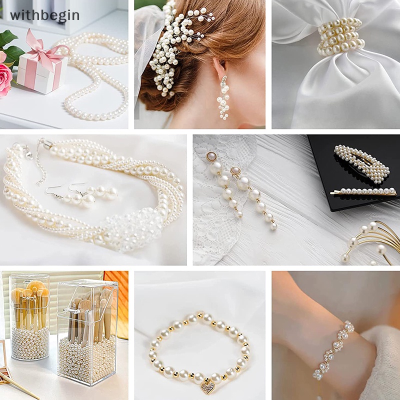 Hạt Ngọc Trai Có Lỗ Bằng Acrylic Kích Thước 3mm 4mm 6mm 8mm 10mm Dùng Làm Trang Sức DIY