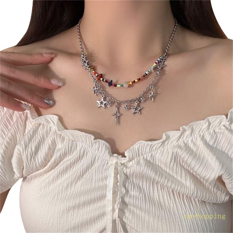 Ivy Chuỗi Hạt Đeo Cổ Hai Lớp Màu Sáng Thời Trang Xu Hướng Sang Trọng Niche