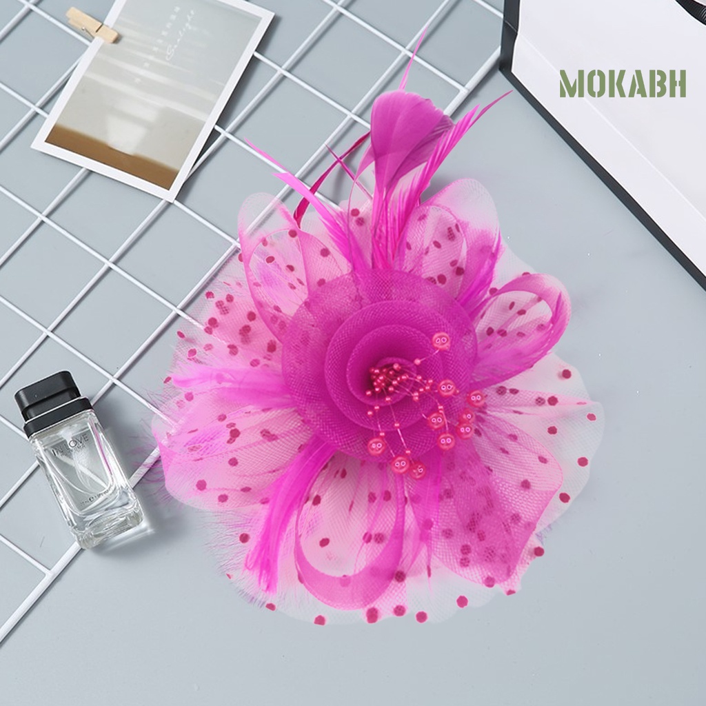 [Mokabh] Kẹp Tóc Trang Trí Hình Hoa / Chấm Bi / Mũ Lưới Bằng Kim Loại Đính Ngọc Trai Giả Cho Tiệc Tùng