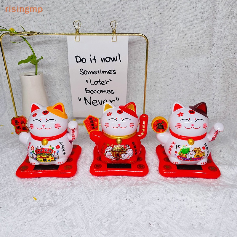 [risingmp] Tượng Mèo May Mắn Hoạt Hình Sử Dụng Năng Lượng Mặt Trời Trang Trí Bảng Điều Khiể
