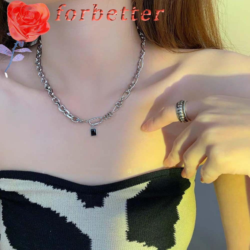 Vòng Cổ Choker Bằng Thép Titan Mặt Vuông Màu Đen Phong Cách Hàn Quốc Cho Nữ