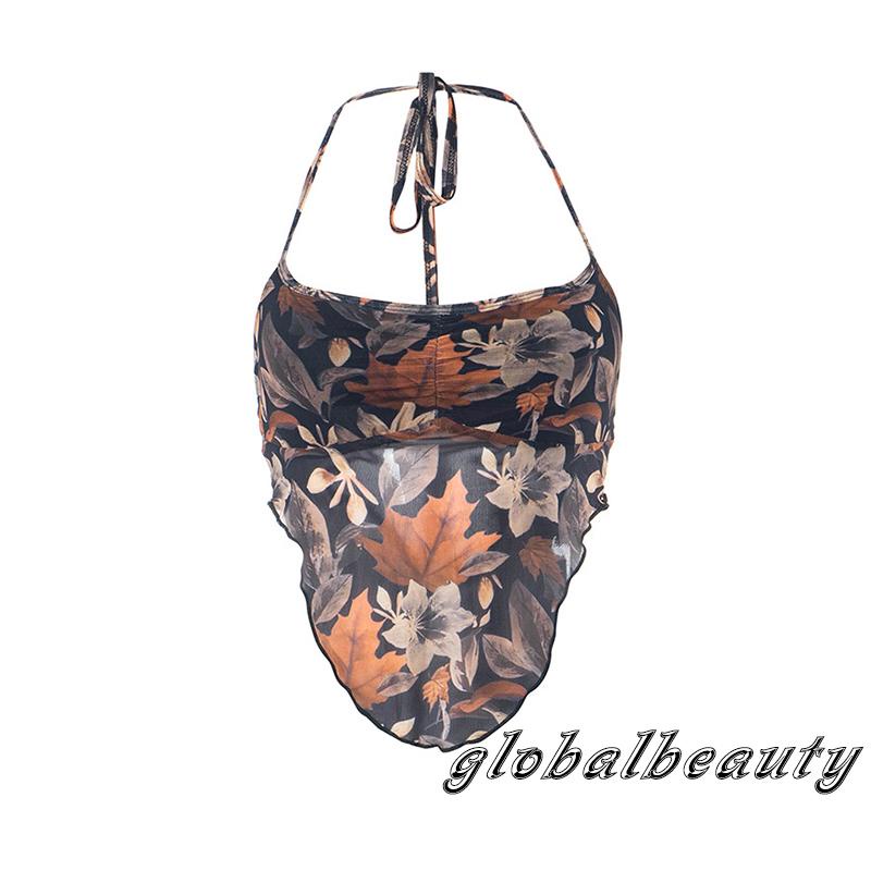 Áo Crop Top Không Tay Hở Lưng Ôm Dáng Họa Tiết Hoa Thời Trang Mùa Hè Cho Nữ