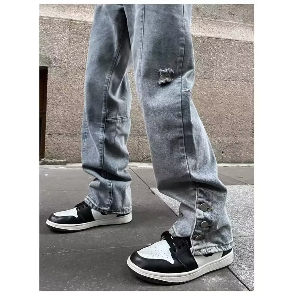 Quần Denim Ống Rộng Thêu Họa Tiết Phong Cách hiphop Đường Phố Mỹ