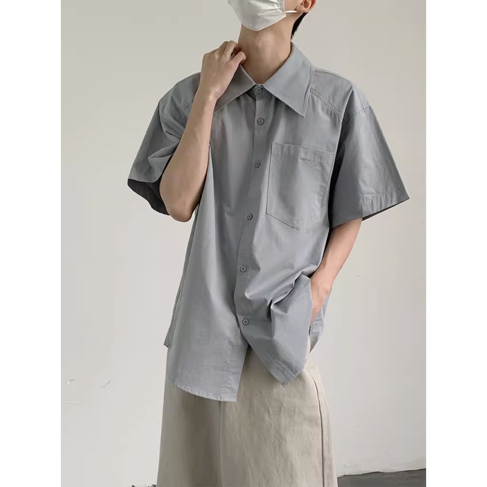 Áo Sơ Mi Cotton Tay Ngắn Màu Sắc Đơn Giản Dễ Phối Đồ Thời Trang Unisex
