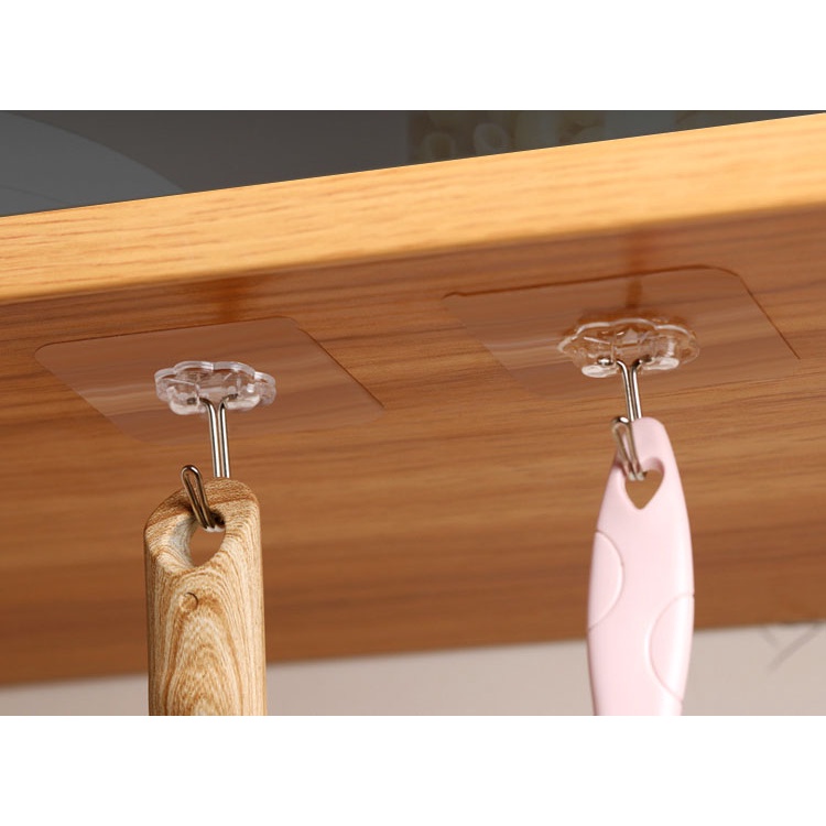 Set 4 Móc Treo Đồ Dán Tường Trong Suốt Không Khoan Không Để Lại Dấu Vết