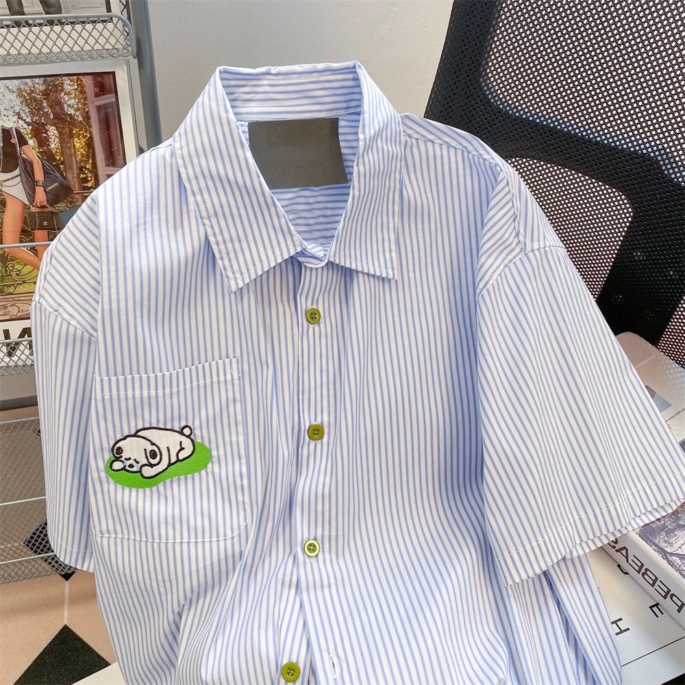 Áo Sơ Mi Tay Ngắn Dáng Rộng Thêu Họa Tiết Phong Cách Nhật Bản Thời Trang Mùa Hè Cho Nam 150kg 2