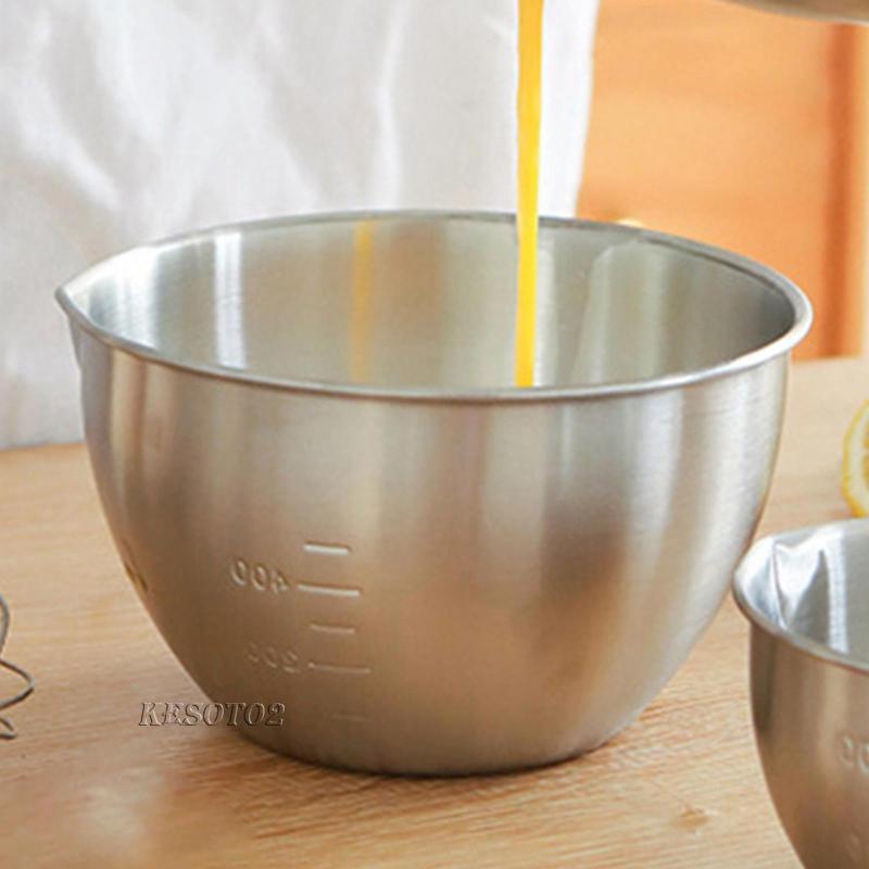 Bộ 2 Tô Kim Loại Tay Cầm Dài Chống Trượt Có Thang Đo Dùng Để Trộn Trứng / Món Tráng Miệng