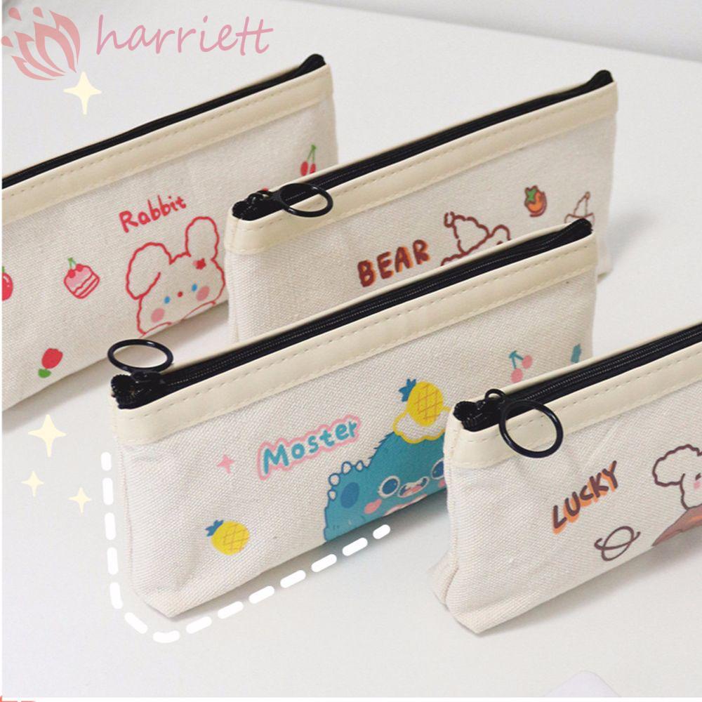 Túi đựng bút bằng vải canvas cỡ lớn in họa tiết gấu hoạt hình dễ thương