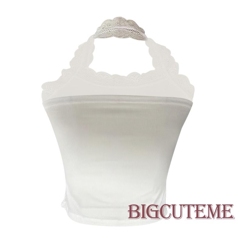 [] - Áo Croptop Không Tay Hở Lưng Ôm Dáng Thêu Ren Thắt Nơ Thời Trang Đường Phố Mùa Hè Màu Trắng Dành Cho Nữ