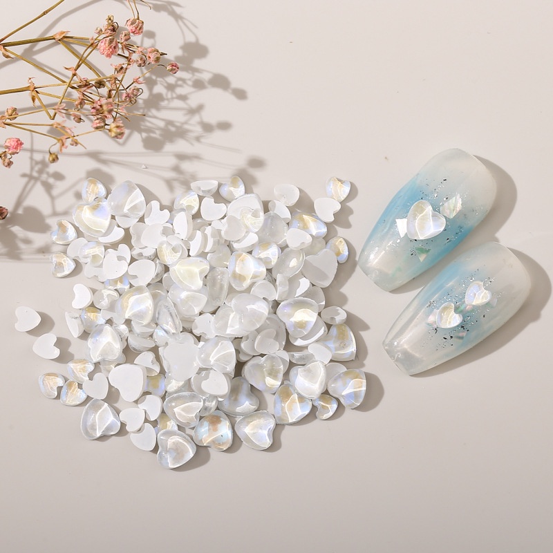 Set 50 Phụ Kiện Trang Trí Móng Tay Hình Trái Tim Màu Sắc Gradient Sáng Bóng DIY