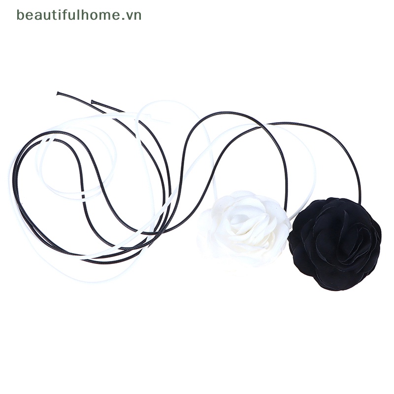 [beautifulhome] Vòng Cổ Choker Dây Dài Bằng Vải Hoa Lớn Màu Trắng Và Đen Lãng Mạn Phụ Kiện Trang Sức Trên Cổ [beauty]