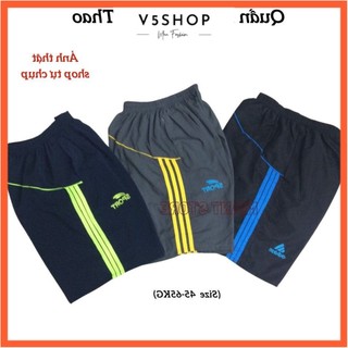 Quần đùi nam mặc nhà, mặc ngủ, quần short nam ngố thể thao vải dù gió phối 3 sọc 50-75 kg qđ1