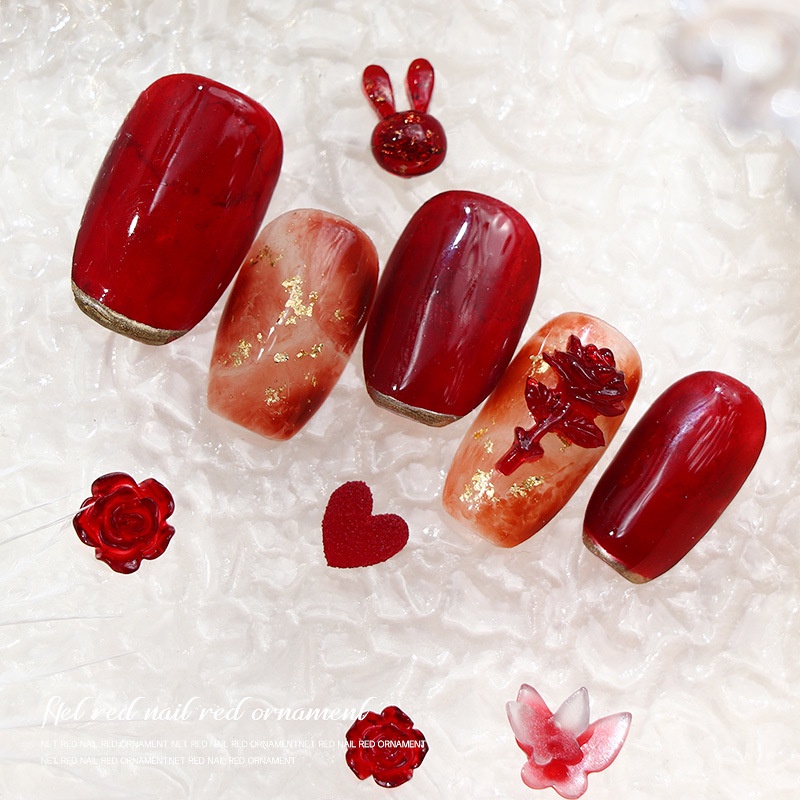 Số × 50 miếng / gói/Bộ Phụ Kiện Trang Trí Móng Tay Nghệ Thuật Hình Hoa Trà Đen Trắng Bằng Acrylic Đính Đá DIY