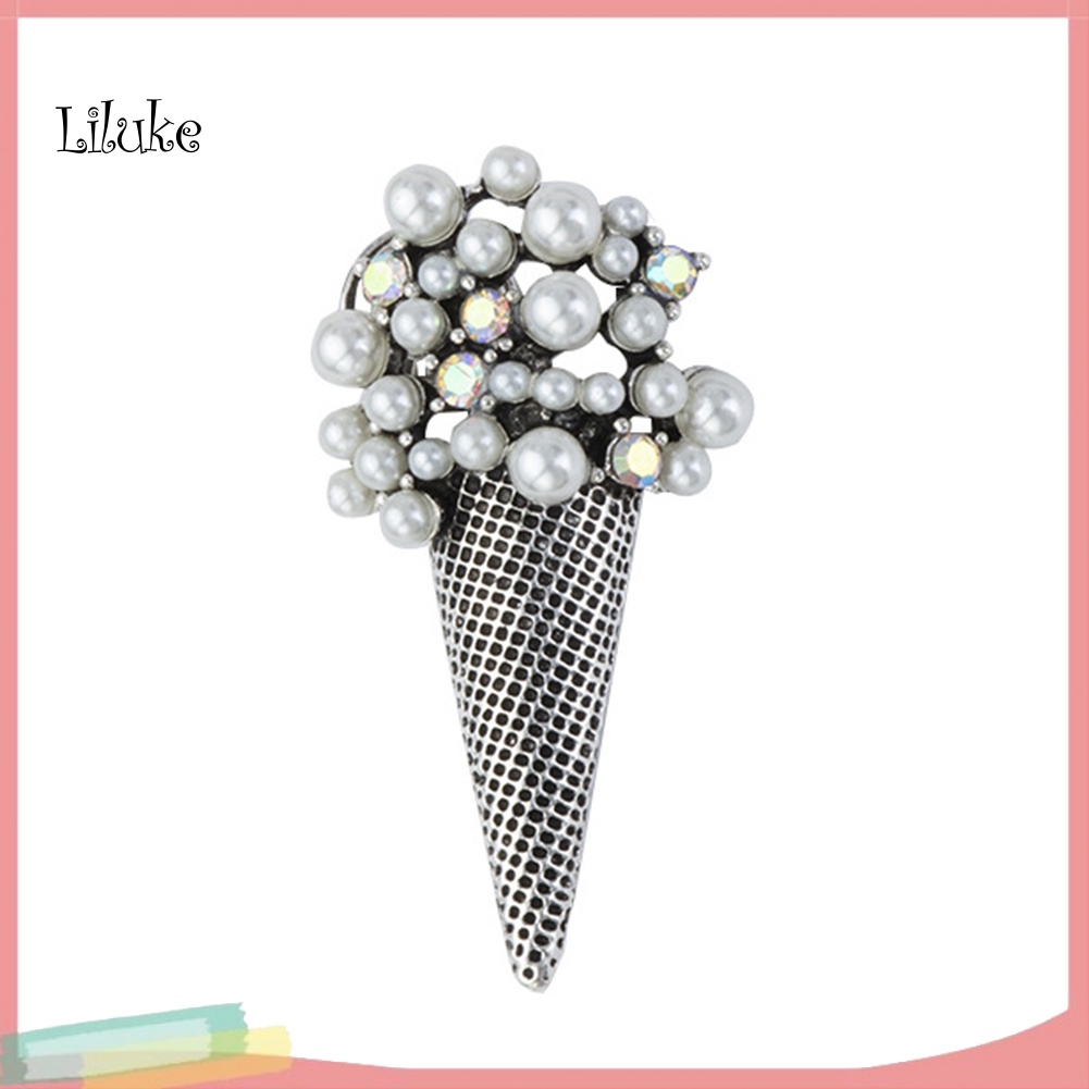 Trâm Cài Áo Hình Cây Kem Có Đính Đá &amp; Ngọc Trai Giả Cho Nữ