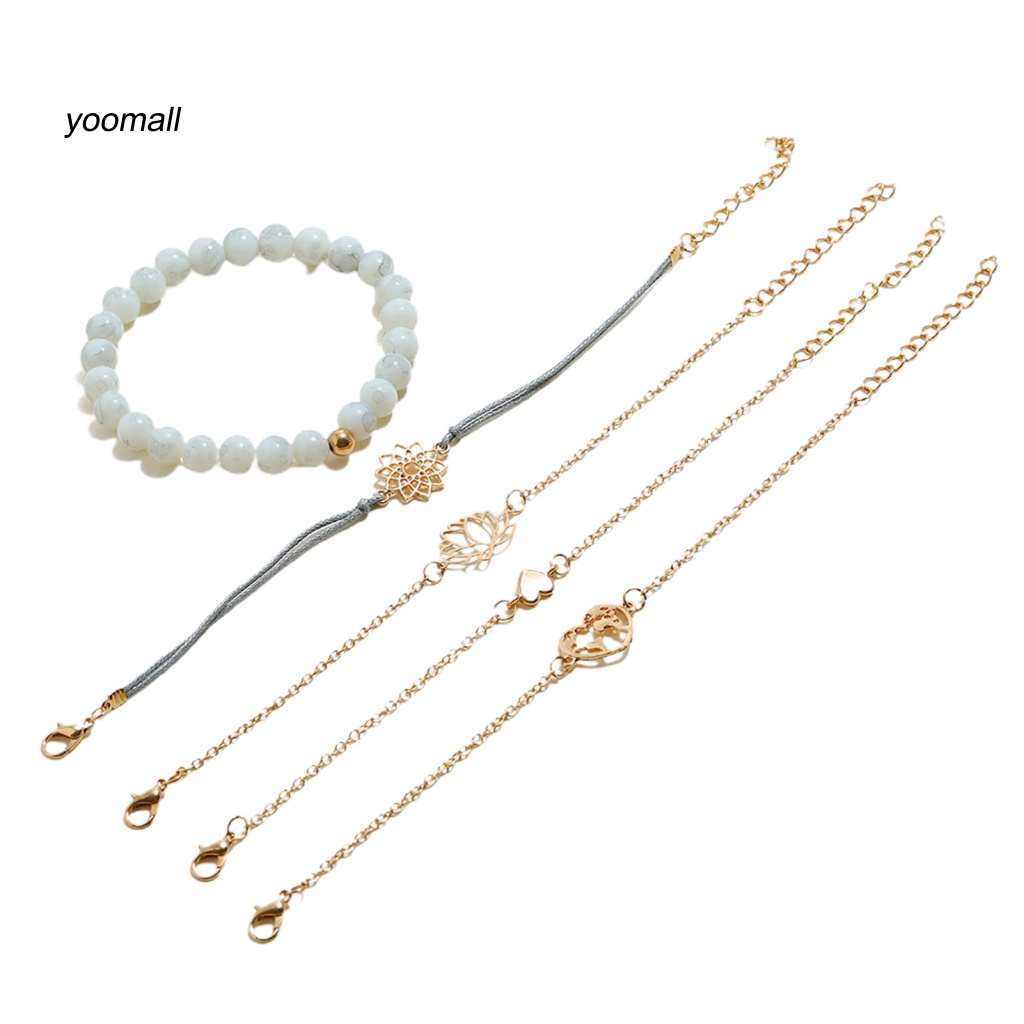 Set 5 Vòng Tay Hoa Sen Rỗng Sáng Điều Chỉnh Được Cho Nữ