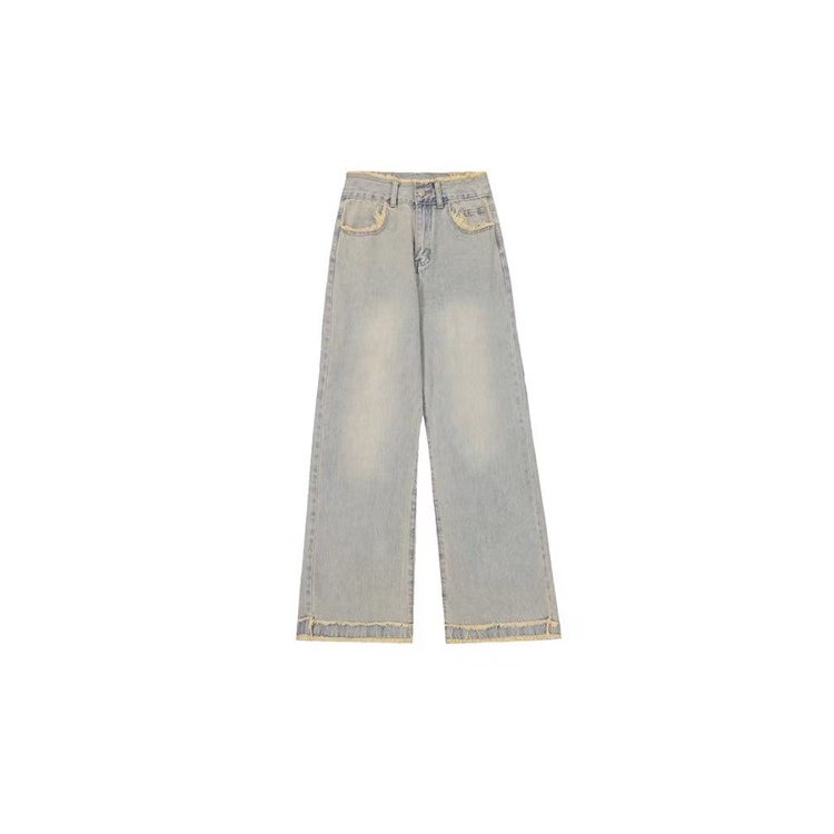 Quần Jean Ống Rộng Lưng Cao Màu Sắc Tươi Sáng Phong Cách Retro Mỹ Cho Nữ